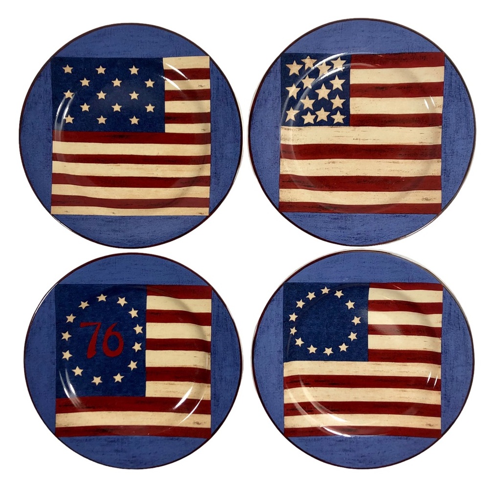 SAKURA Spirit of the Flag by Warren Kimble Set of 4 Ceramic Salad/Dessert Plates - Picture 11 of 11